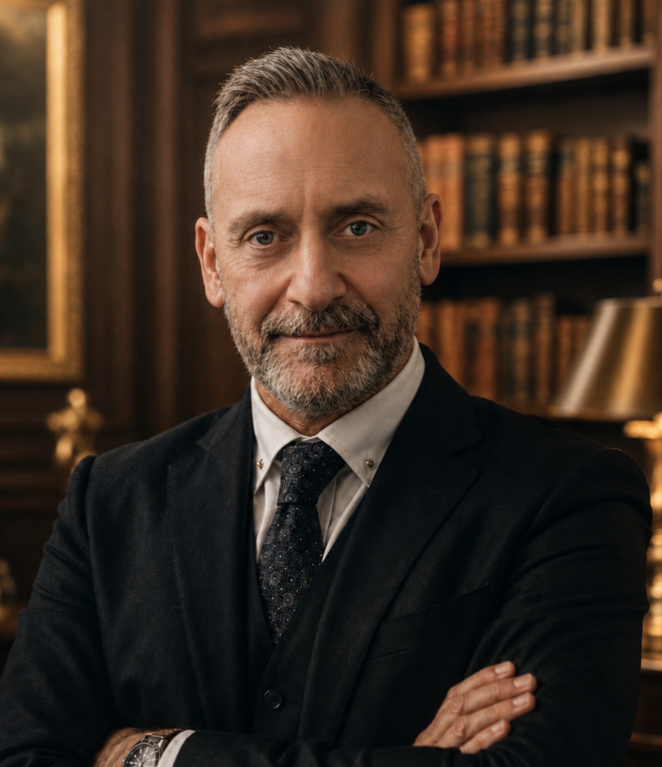 Porträtt av JC Lundqvist framför en bokhylla